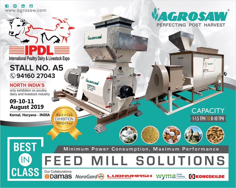 Agrosaw's tweet photo. #AGROSAW cordially invites you to come and visit us at Stall no. A5, International Poultry, Dairy and Livestock Expo,New Grain Market Karnal, Haryana From Tomorrow till 11th August 2019 for all your #feedmill related inquiries. https://t.co/Z44mWwYdnc