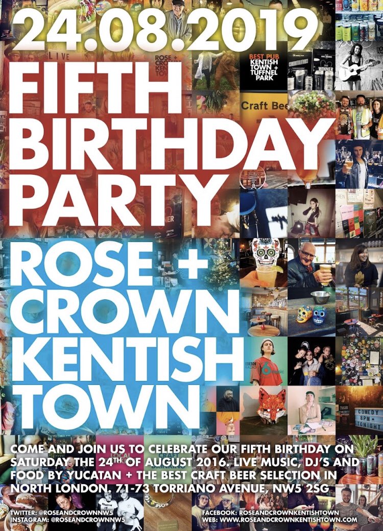 roseandcrownnw5's tweet photo. Come and say cheers for 5 years! #savethedate #kentishtown #craftbeer https://t.co/4PrmurEr0K