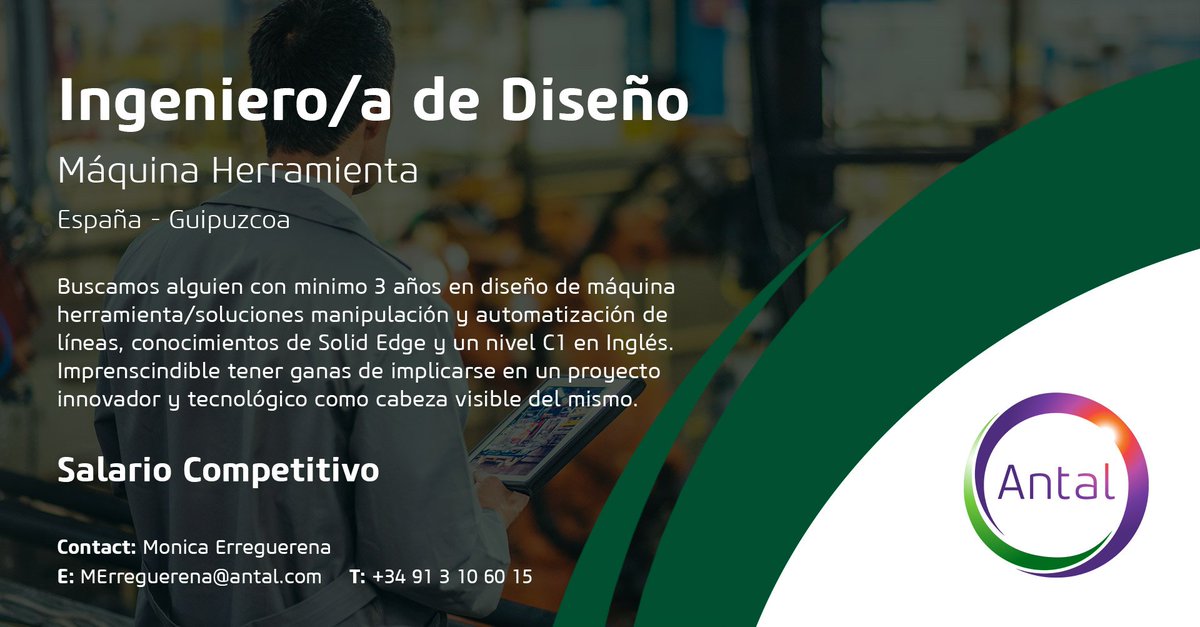 AntalSpain's tweet photo. Si eres una persona creativa y tienes ganas de seguir dedicándote al Diseño Mecánico, manda tu CV a MErreguerena@antal.com o inscribete en: https://t.co/QJ1eCgaCaJ

#careers #jobpostings #careeropportunities #Maquinaría #Empleo #Gipuzkoa #Industrial #Antal https://t.co/MtKrXZN9yE