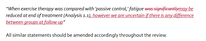 Changes to interpretation in Cochrane review: