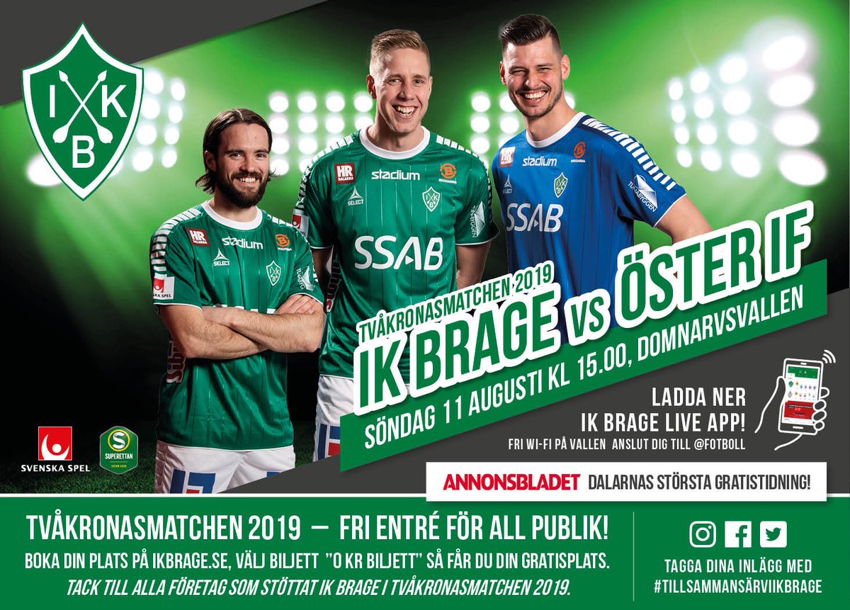ik_brage's tweet photo. PÅ SÖNDAG 15:00 SMÄLLER DET💥
FRI ENTRÉ FÖR ALLA VÅRA BESÖKARE👏
#ikbrage #superettan #borlänge #dalarna #dalarnaslag #trevligtfolk #allatillvallen #tillsammansärviikbrage https://t.co/1tZRX1VJhk