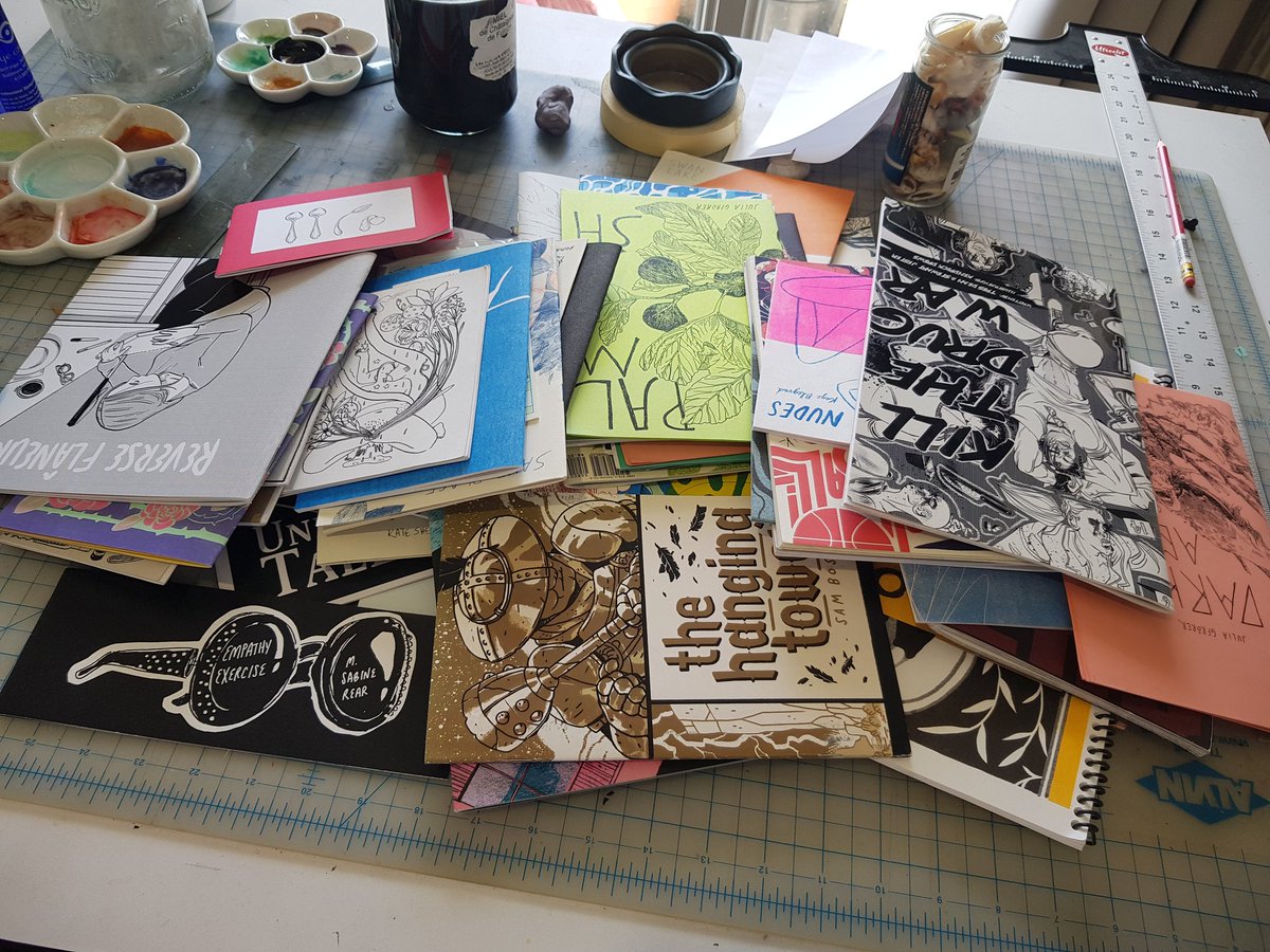 Guess I'm making a thread about zines since people seem very confused and defensive about what they are, who makes them, and why. Here's a small sample of the zines I've collected over the years, just the ones I've kept and not given away as gifts.