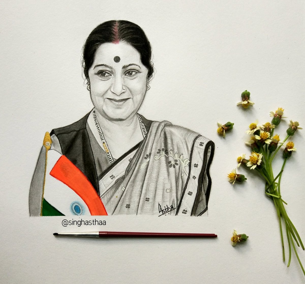 singhasthaa_'s tweet photo. A Tribute to #Sushmaswaraj ji 🙏
-----
she is among very few politicians and ministers india who are in everyone's heart..
----- you will forever be in our hearts... Great soul 🙌
Sketch by me - @singhasthaa 
----
#singhasthaa
#ripsushmaswaraj  #india 
@PMOIndia 
@SushmaSwaraj https://t.co/BZ4JRmg6QK