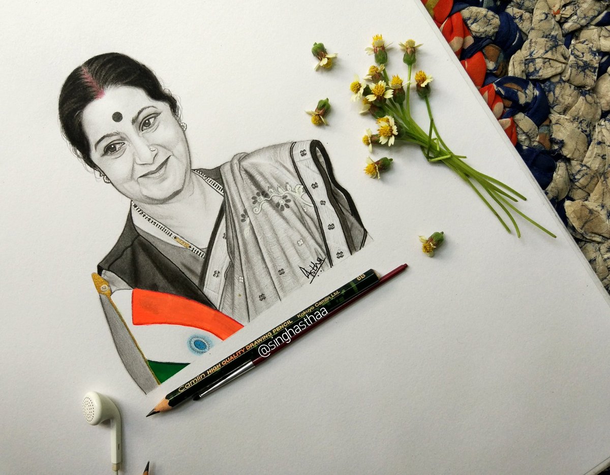 singhasthaa_'s tweet photo. A Tribute to #Sushmaswaraj ji 🙏
-----
she is among very few politicians and ministers india who are in everyone's heart..
----- you will forever be in our hearts... Great soul 🙌
Sketch by me - @singhasthaa 
----
#singhasthaa
#ripsushmaswaraj  #india 
@PMOIndia 
@SushmaSwaraj https://t.co/BZ4JRmg6QK