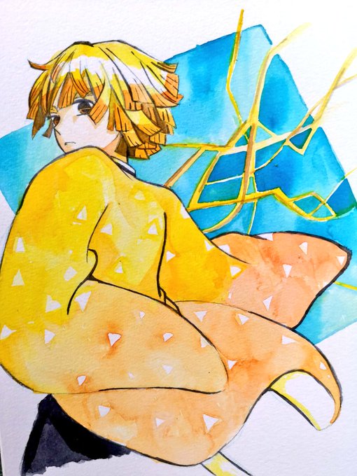 つん【元鈴鳥こはる】さんがTwitterに投稿した我妻善逸(鬼滅の刃)のイラスト。