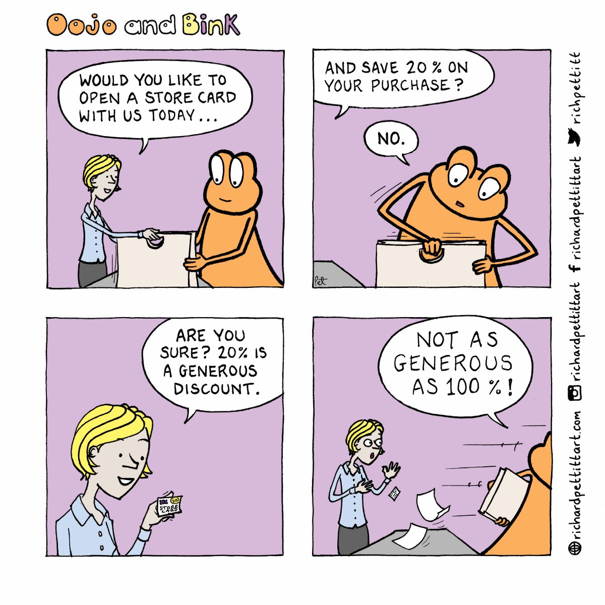 RichPettitt's tweet photo. Prince Oojo has a bad habit of not paying for things. Don't do this! #throwback #comic #storecards #shopping https://t.co/fMTbUnQNug