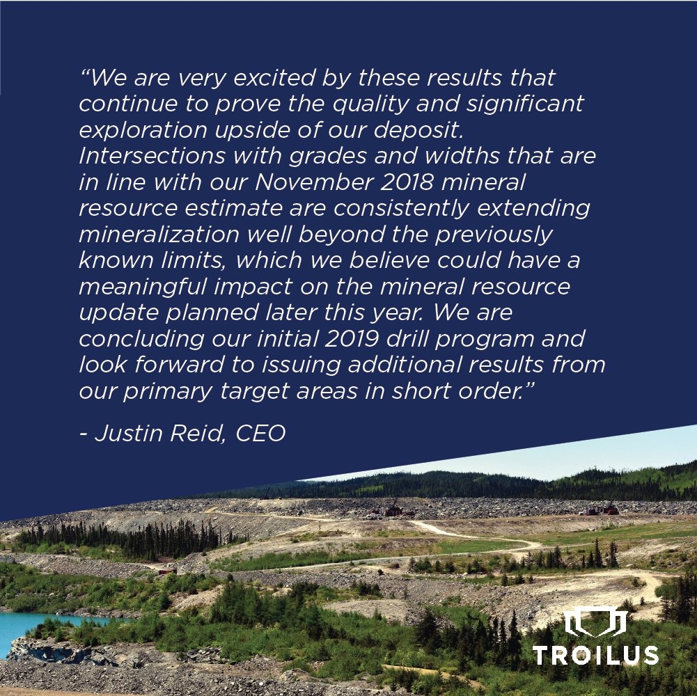 TroilusMining's tweet photo. *News Alert* 
Drill results significantly extend boundaries of known mineralization to the north east and south west in the J4 Zone. Read full press release here https://t.co/koFK5WpFRt 
.
.
.
#Troilus #TroilusGold #gold #mining #goldmining #TLG #CHXMF #quebec #findinggold https://t.co/MRuxOcb3uE
