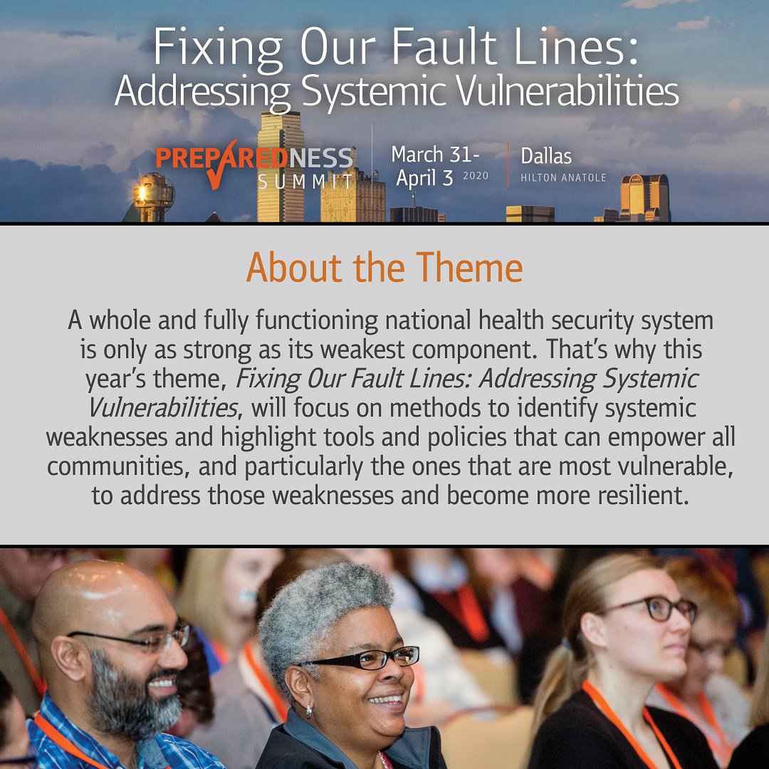 NACCHOalerts's tweet photo. Disasters &amp; emergencies expose the fault lines in national #healthsecurity. Submit #Prep20 abstracts for "Fixing Our Fault Lines: Addressing Systemic Vulnerabilities" to help the field address those weaknesses &amp; create more prepared, resilient communities: https://t.co/Do0BOt7U3J https://t.co/qXAncBHd4g