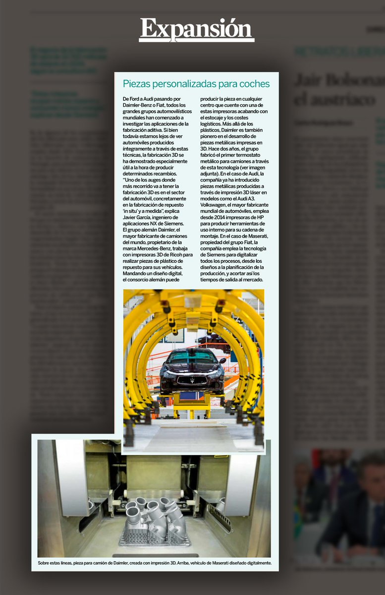 ricohspain's tweet photo. Hoy @expansioncom hace un repaso de cómo la fabricación aditiva está transformando el sector automovilístico, haciendo hincapié en cómo el grupo alemán @Daimler ahorra en estocaje y costes logísticos con la #impresión3D de piezas de repuesto 'in situ' y a medida https://t.co/JkWYjHNvdG