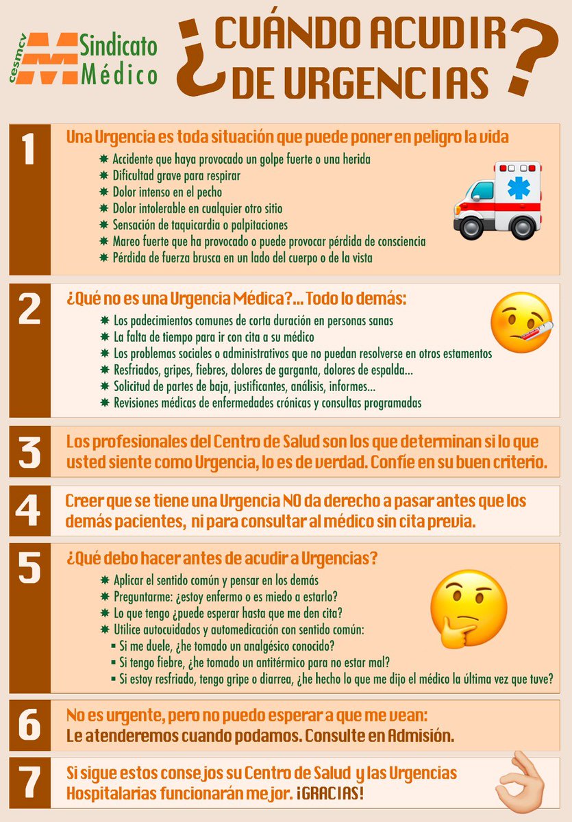 CESM_CV's tweet photo. 🤔¿Cuando acudir de urgencias? 

Hemos preparado este cartel para las consultas de #AtencionPrimaria y #Urgencias #Hospital https://t.co/JjyD9bumMq