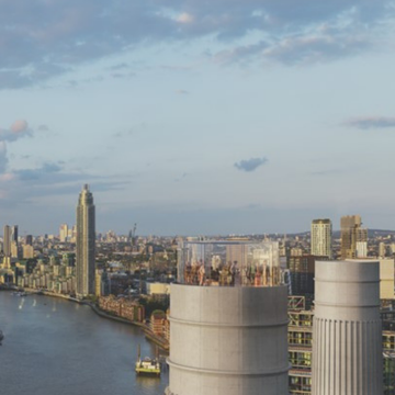 MaceGroup's tweet photo. At @BatterseaPwrStn, construction has officially started on The Chimney Lift. Once the project is complete, visitors will be able to have a 'Charlie and the Chocolate Factory' experience, travelling 'up up and away' to the top of the north-west chimney for 360-degree views. https://t.co/6EOSp2mmE2