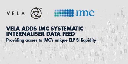 TradeVela's tweet photo. Vela adds @IMCTrading #SystematicInternaliser #data feed https://t.co/5GKvnFw3jc #ThisIsVela #FeedHandler #SI #Liquidity https://t.co/040ksrpQ2W