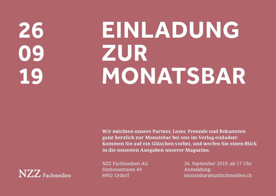 walliser200's tweet photo. Einladung zur Monatsbar vom 26. September 2019 ab 17:00 Uhr. Anmeldung unter:
monatsbar@nzzfachmedien.ch https://t.co/vzPnwlWiS0