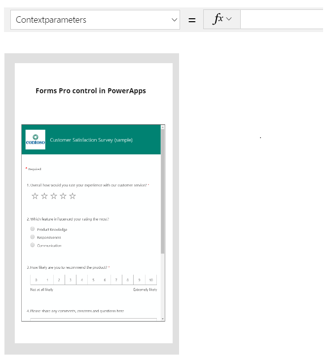 cclenne's tweet photo. @MeganVWalker any thoughts on the Contextparameters property for the #MSFormsPro control in #PowerApps? Already played with this control? #PowerPlatform https://t.co/t6MZ2aXmDF