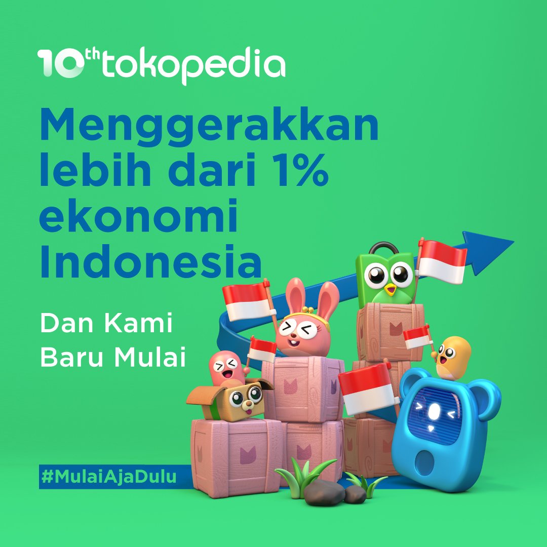tokopedia's tweet photo. Dengan semangat yang sama, kami bangga telah bersama dan berani memulai langkah kecil untuk mencapai satu tujuan untuk Indonesia.  #KamiBaruMulai #MulaiAjaDulu https://t.co/bSe5F7gQVd