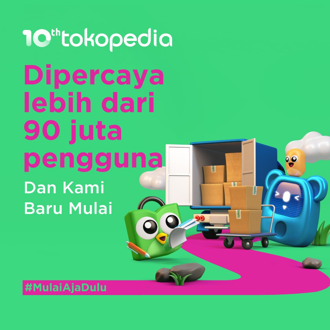 tokopedia's tweet photo. Dengan semangat yang sama, kami bangga telah bersama dan berani memulai langkah kecil untuk mencapai satu tujuan untuk Indonesia.  #KamiBaruMulai #MulaiAjaDulu https://t.co/bSe5F7gQVd