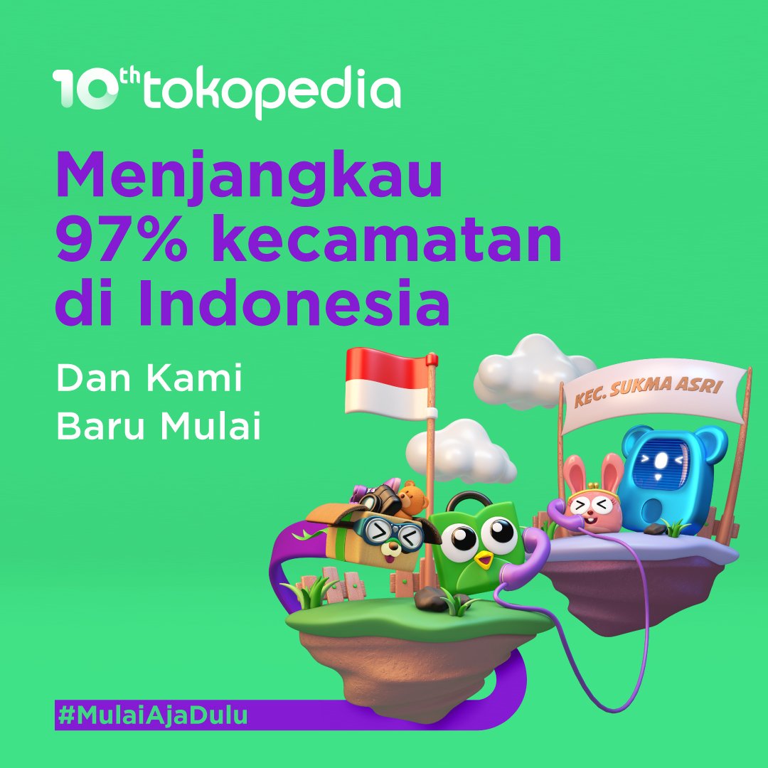 tokopedia's tweet photo. Dengan semangat yang sama, kami bangga telah bersama dan berani memulai langkah kecil untuk mencapai satu tujuan untuk Indonesia.  #KamiBaruMulai #MulaiAjaDulu https://t.co/bSe5F7gQVd