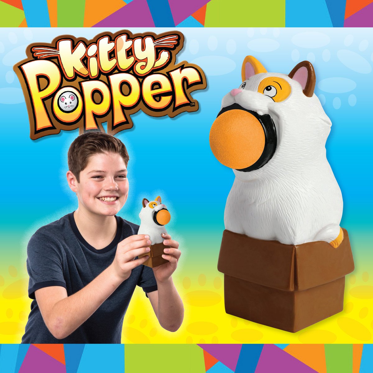 Cheatwell's tweet photo. Cats love sitting in boxes! Here's our Kitty Squeeze Popper who pops out a soft foam ball when you squeeze it's tummy! Fun for #kids #active #play outdoors and in. #squeezepopper #gift #InternationalCatDay 🐱 https://t.co/9hF1t5pTlK