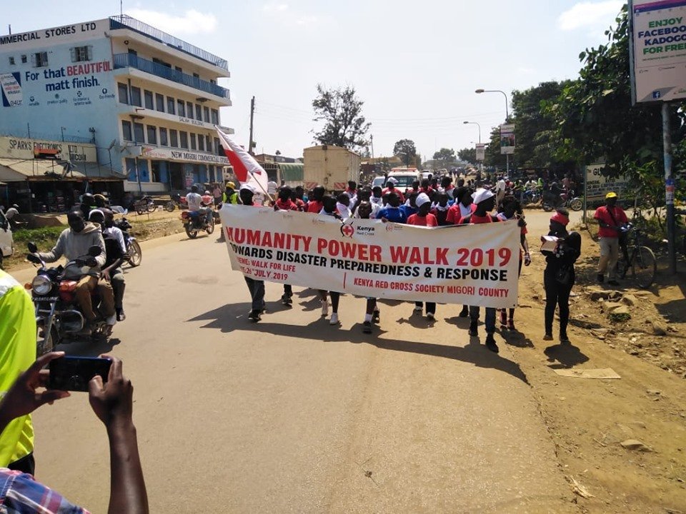 Branch members taking part in Humanity power walk within Migori town.