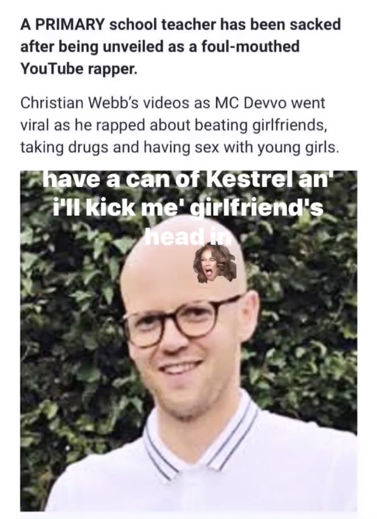 zacalsopp's tweet image. WTF. You mean to tell me Mc Devvo was a primary school teacher.