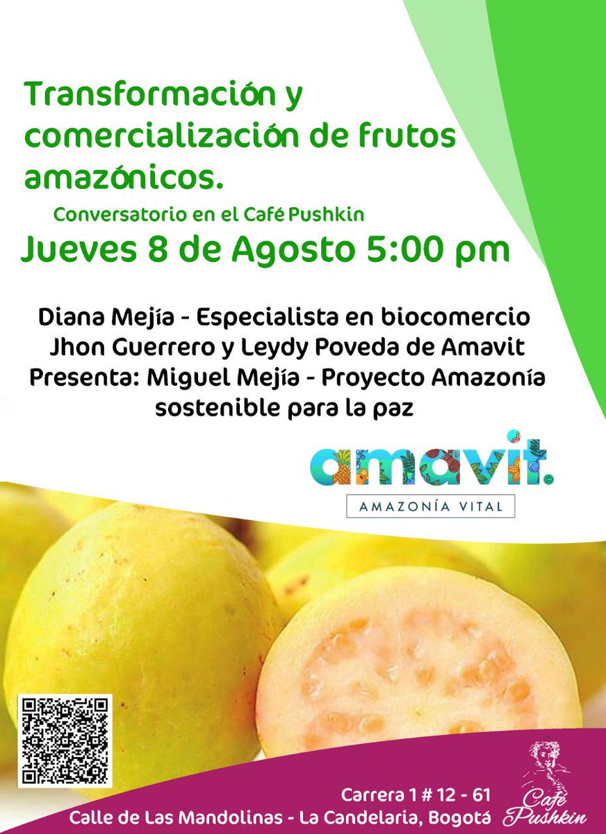 CesarJerezM's tweet photo. Quieres saber más de Arazá, Moriche, Asaí y de otros frutos amazónicos, cómo se producen y cosechan, cómo se procesan, qué propiedades nutritivas y medicinales tienen, dónde venderlos, dónde comprarlos. Vengan hoy a las 5PM al @PushkinCafe1 https://t.co/iBQtNRb4yq