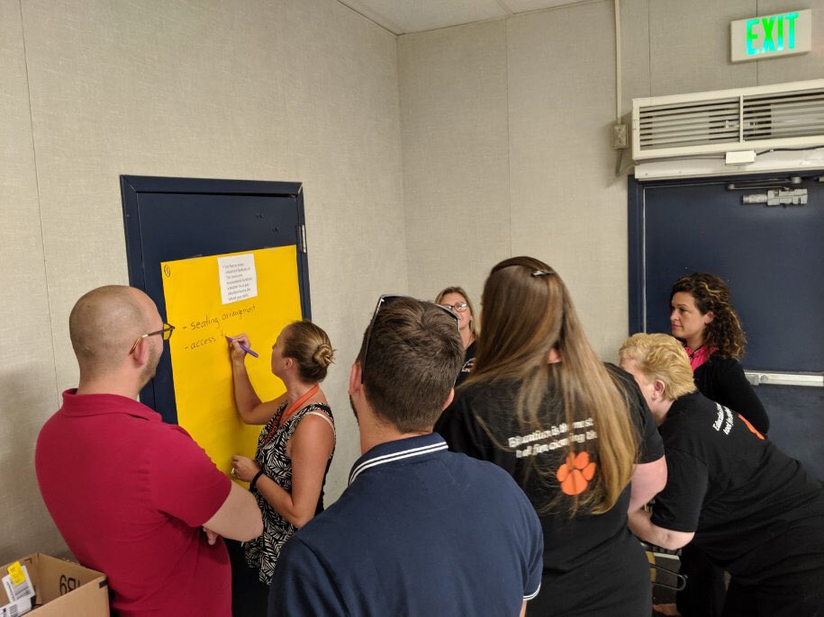 SJE teachers collaborating about how they would work through different student behaviors.
