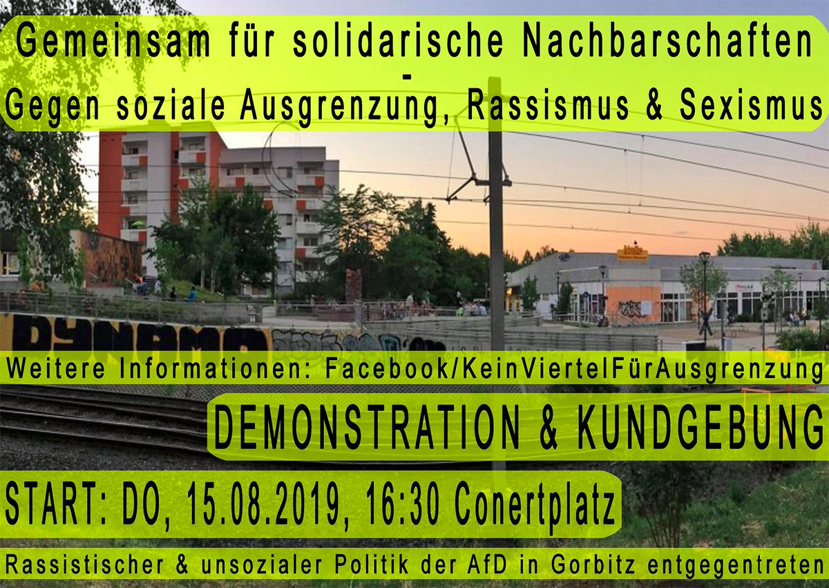 AntifaLoebtau's tweet photo. #NoAfD plant für Do. 15. August eine große Wahlkampfveranstaltung in #Dresden #Gorbitz. Wir wollen das nicht unwidersprochen lassen und haben zusammen mit #KeinViertelFürAusgrenzung für #dd1508 eine Demonstration und Kundgebung angemeldet! 

#Unteilbar Antifaschistisch

(thread) https://t.co/ZTYUtt0Wwl