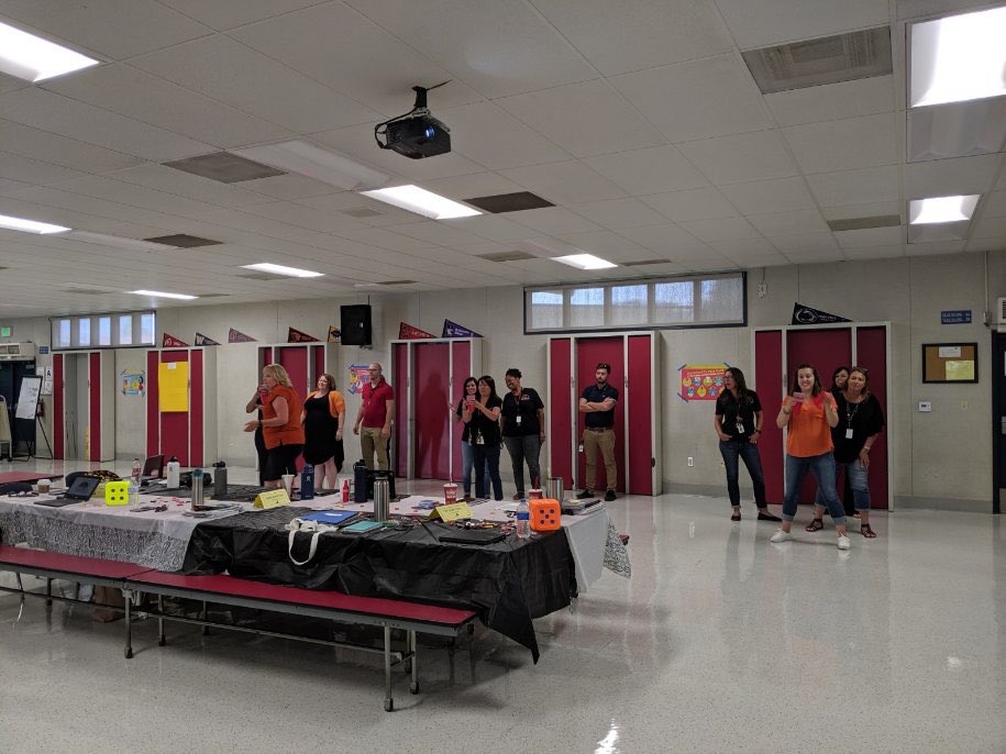 Our teachers doing a team building activity. It was great hearing our teams cheering one another on.