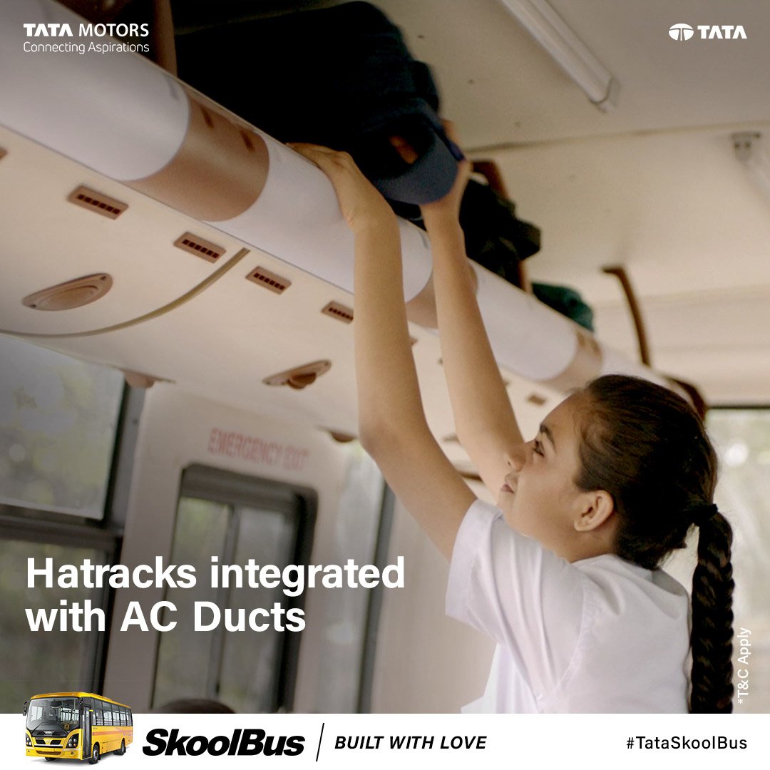 TataMotors's tweet photo. Our range of AC buses come with excellent cooling systems, AC Ducts, and Individual Louvres to ensure maximum cooling, so that no matter the weather outside, the temperature inside the bus is always cool and relaxing.
#TataSkoolBus https://t.co/JV8ZL0JcEz