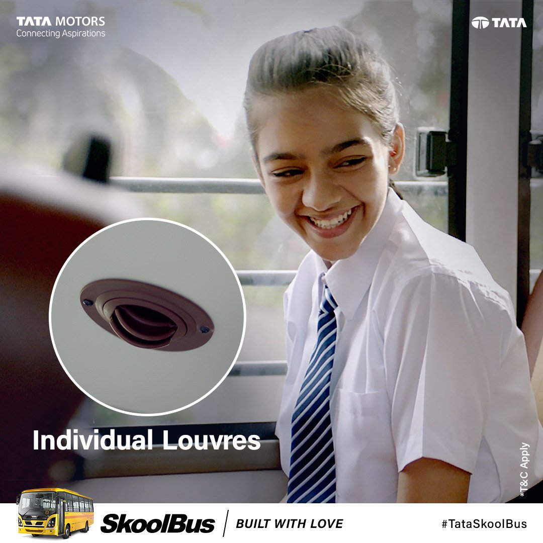 TataMotors's tweet photo. Our range of AC buses come with excellent cooling systems, AC Ducts, and Individual Louvres to ensure maximum cooling, so that no matter the weather outside, the temperature inside the bus is always cool and relaxing.
#TataSkoolBus https://t.co/JV8ZL0JcEz