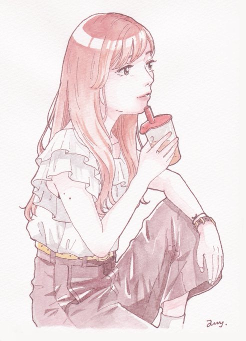 「drinking straw pink hair」 illustration images(Oldest)