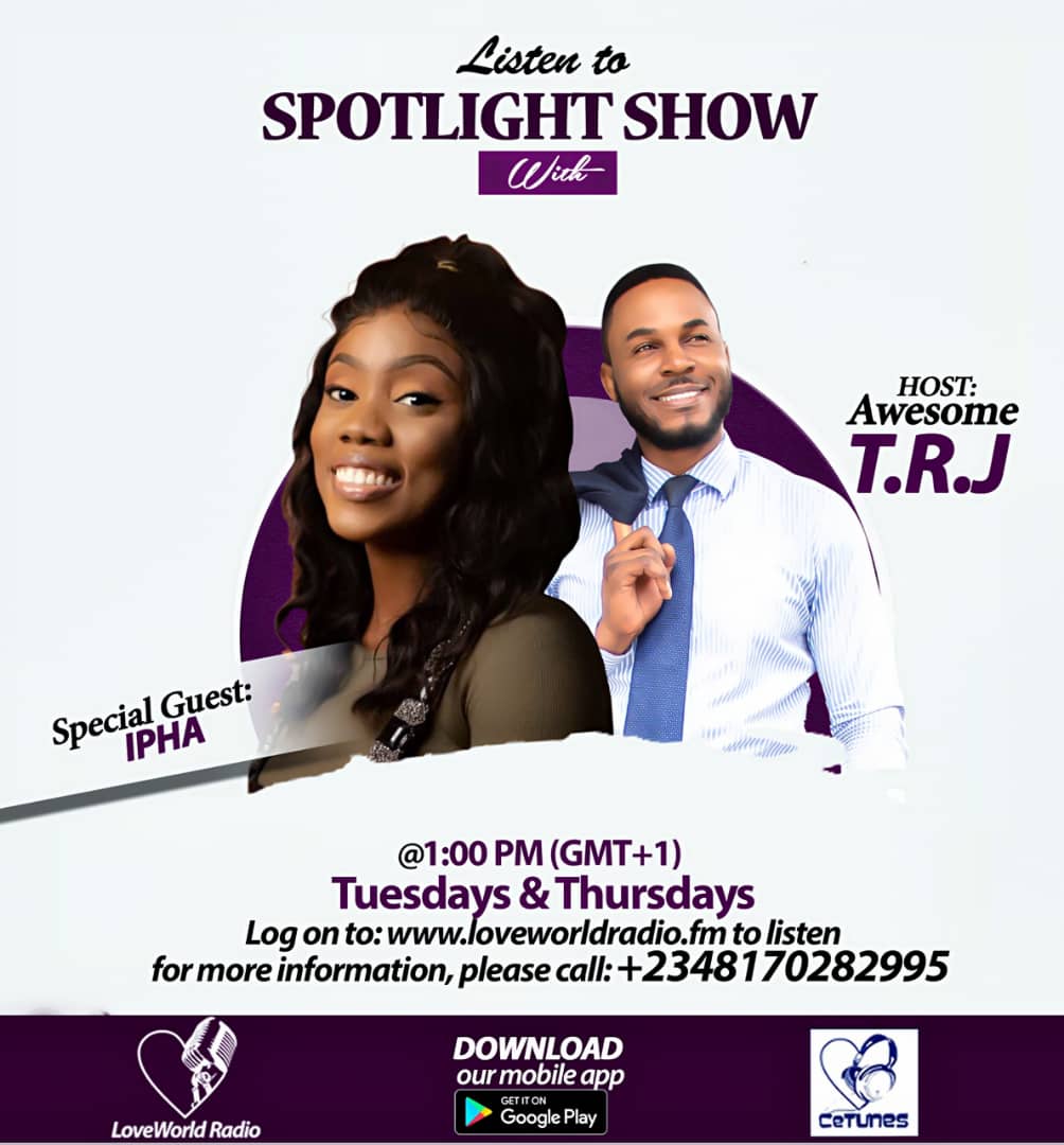 LoveworldRadio's tweet photo. #WeAreLiveNow on the #SpotLightShow with
@TRJ
ft
@Ipha
Tune in to https://t.co/vLdsJ5vh7o to participate.
Or download the Loveworld Radio App on Google PlayStore with #RefererenceCode: 561423
#ThursdayMotivation https://t.co/goyiMFNodQ