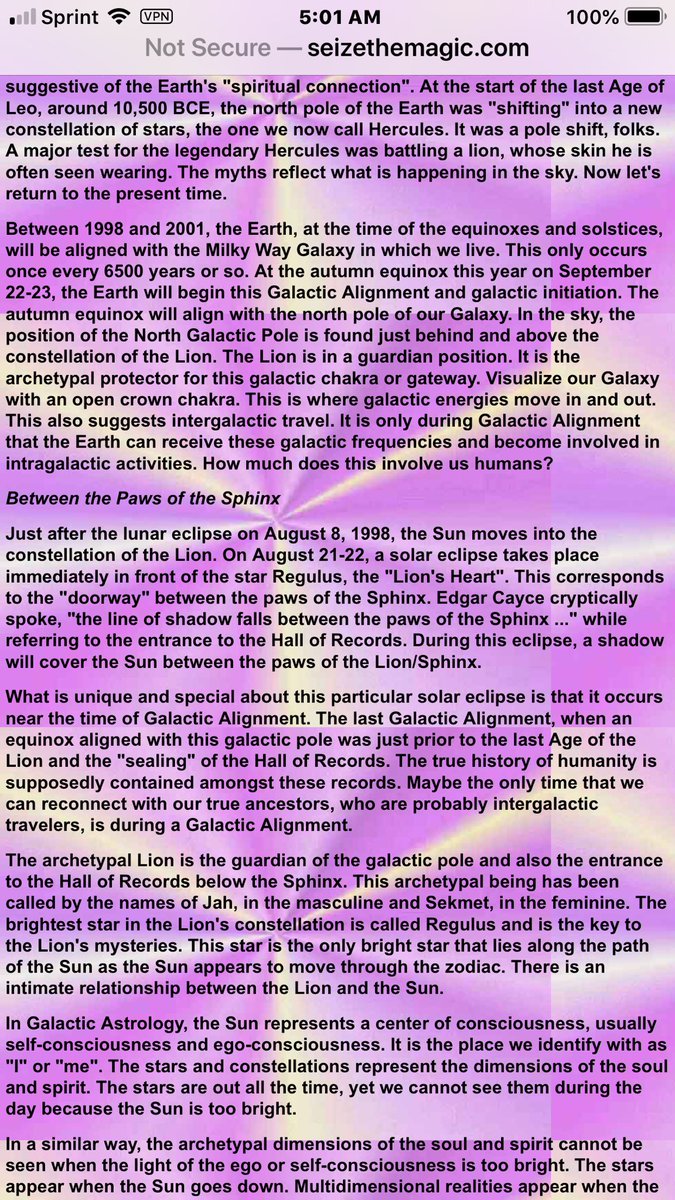 The Lion’s Gate portal is a pseudo-astrological event created by Ray Mardyks on April 1, 1999, in reference to a Lunar Eclipse ◍ that happened on August 8, 1998 & a Solar Eclipse ❂ that occurred August 21st. He interpreted this as a gateway or portal being opened in Leo ♌︎.