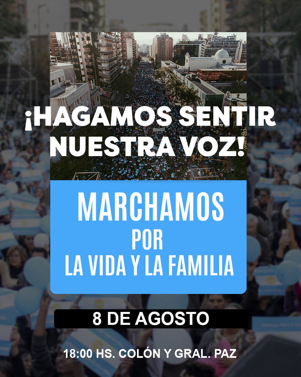 CitaConLaVida's tweet photo. #MarchaxLaVidaYLaFamilia Hoy nos sumamos a esta gran convocatoria donde todos los cordobeses salimos a la calle para marchar por la Vida y la Familia. 
Los esperamos a las 18 hs., salimos desde Colón y General Paz.
💙 ¡Hagamos sentir nuestra voz! 💙 https://t.co/9lNCfxhFSk