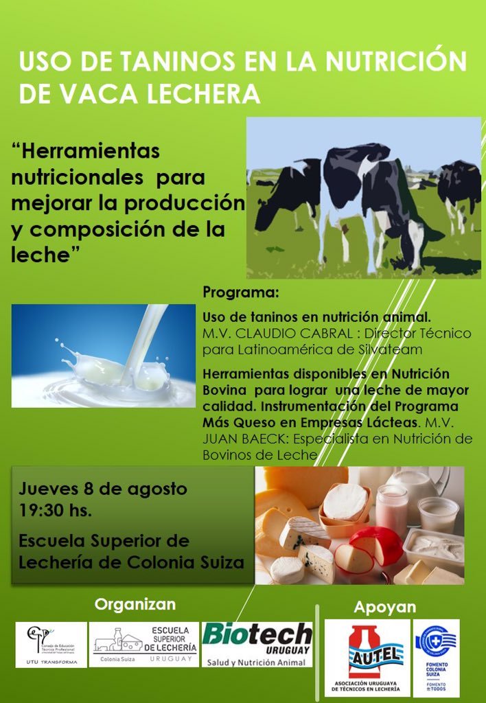 BiotechUruguay's tweet photo. Los esperamos hoy 19:30 en la Escuela Superior de Lecheria. #TaninosenLecheria #MasQueso https://t.co/XcFsANq9De