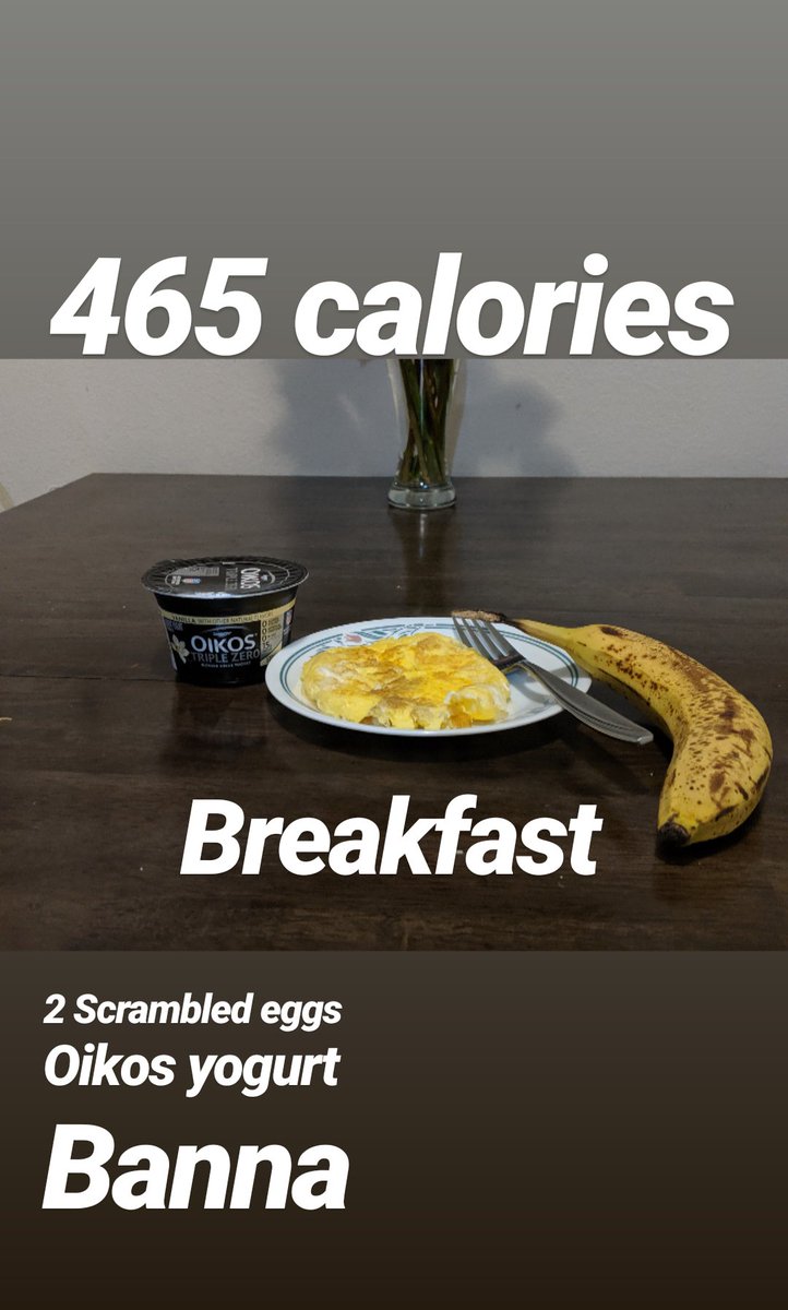 DrewdogTraining's tweet photo. 465 Calories for this breakfast
- 2 Scrambled eggs 
- oikos yogurt
- Banana
This is based off a 1400 calorie maintenance. https://t.co/dxBMuoA1KY