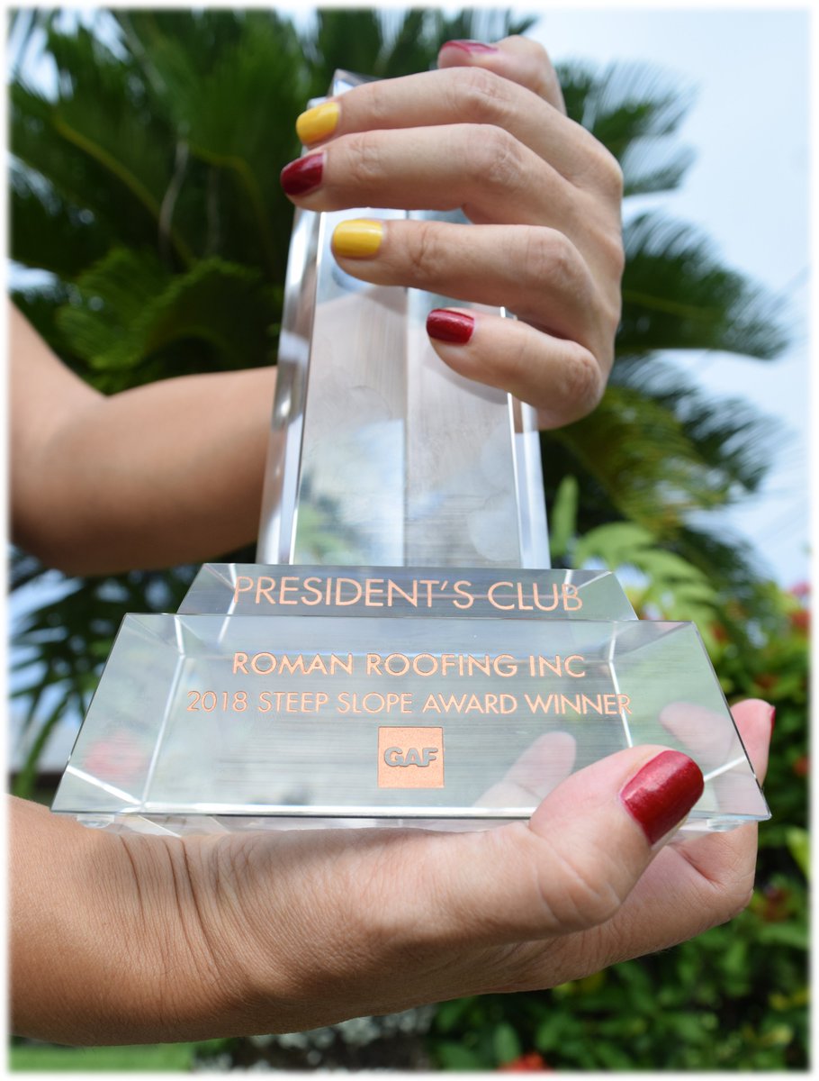 roman_roofing's tweet photo. The #Roman family is proud to announce that again, the company achieved the 2018 President's Club designation 🏆 and was honored with the Triple Excellence Award🏅by GAF, North America’s largest manufacturer of commercial and residential roofing 🏠 materials. 👏🏽👏🏽 #RomanRocks https://t.co/DhoZNLb1ZR
