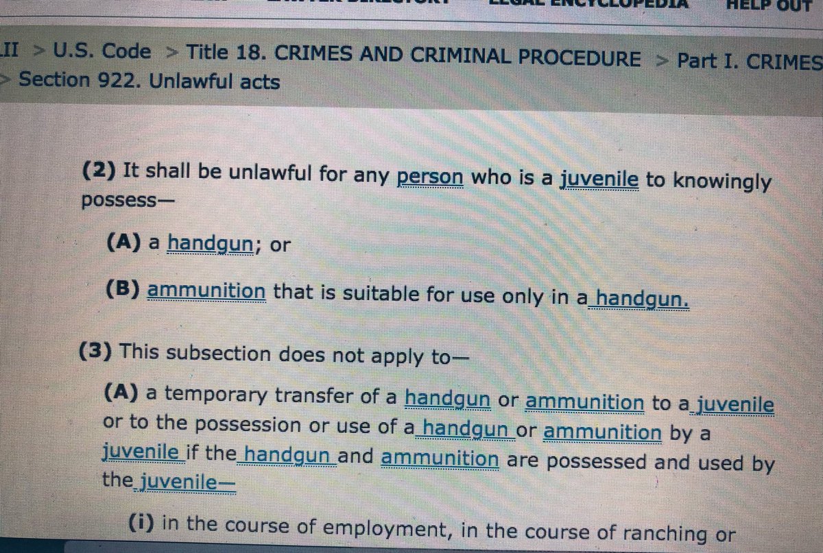 QuintonLucasKC's tweet photo. Working on a gun related ordinance for today and I may owe props to DC. Federal law seems to prohibit handgun possession by minors with a bevy of exceptions, exceeding MO limits. Thus, can ordinance cite to fed prohibition and invoke fed preemption in the space? Hope springs! https://t.co/ic6R57Y1zE