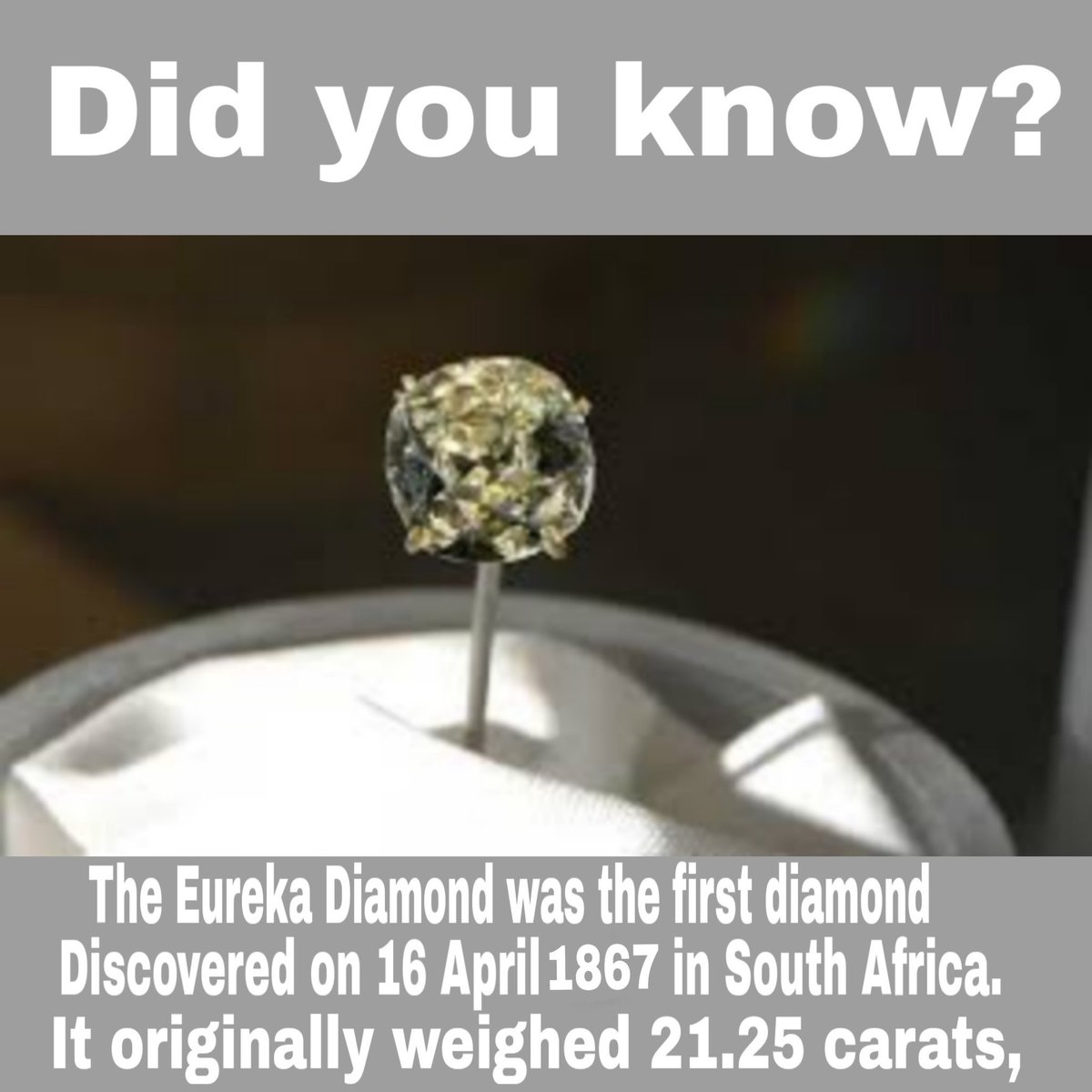 JiteshS09631699's tweet image. #DiamondFact 💎 #TheFirstDiamond
The Eureka Diamond was the first Diamond Discover in 1867.
#diamond #firstdiamond #EurekaDiamond #engimatic #fantasticfact #ff 
(To read more click on pic)
Please Like♥️&amp;amp;Share (if don't miss any fact so please follow us)