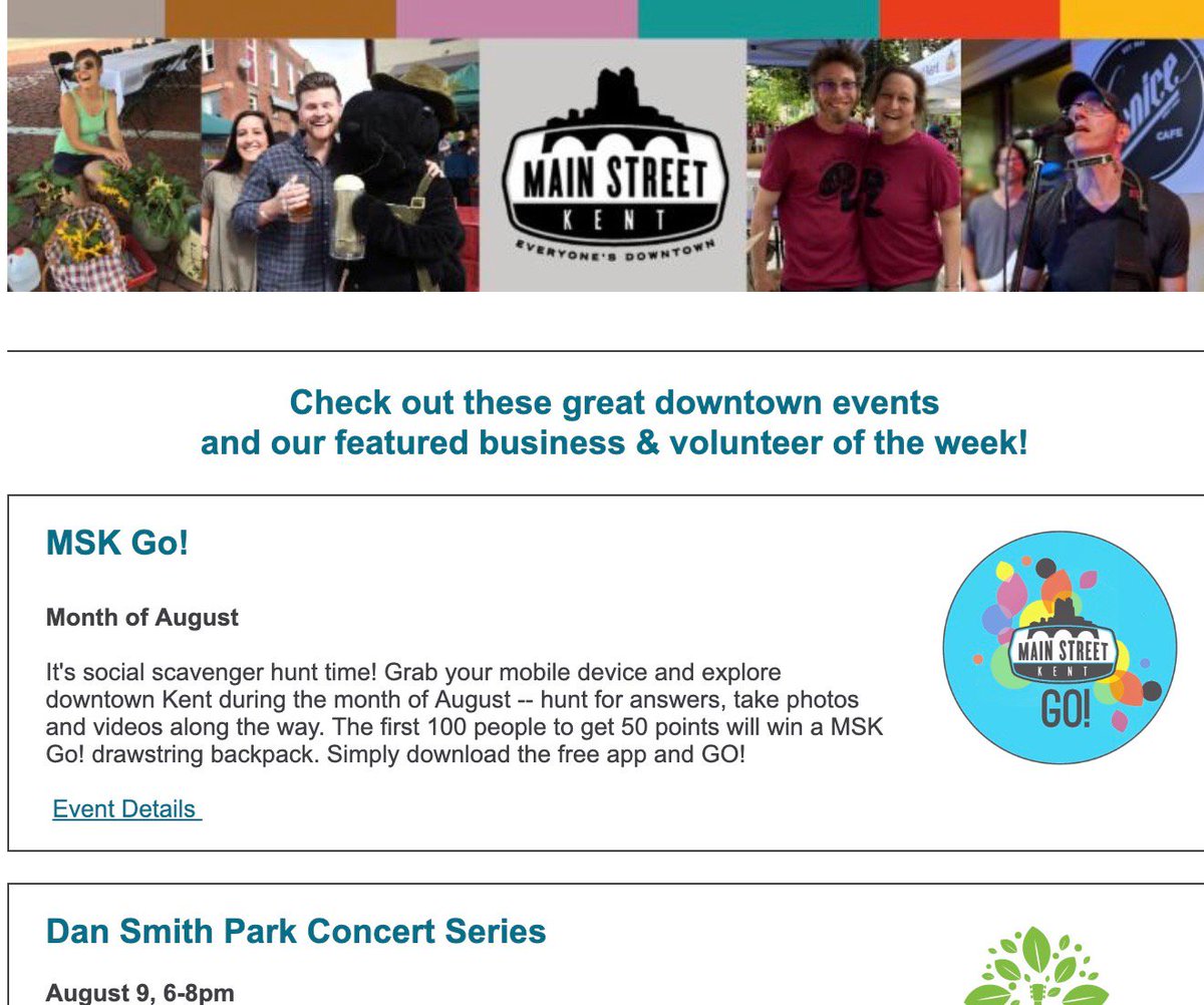 Sign up for our every-other-week newsletter to find out what's happening in downtown Kent! mainstreetkent.org/newsletter/
