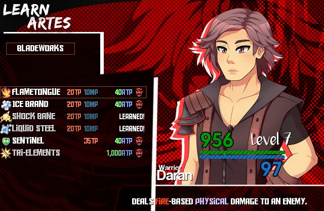 PalasielQuest's tweet photo. Some more work on the menus! Needs a tiny bit of work, but these are the Artes and Learn Artes menus!
#PalasielQuest #rpg #gamedev #rpgmaker #indiedev #lunaengine https://t.co/zgGGxp9L8Z