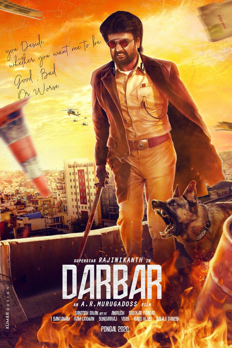 BlackShadowsOff's tweet photo. "You Decide whether You want me to be Good , Bad or Worse" 
#Thalaivar as cop 🔥🤙  Pongal 2020  Release! #DarbarFanMadeDesign
#DarbarPongal2020
#Darbar #ARM #Nayanthara #Anirudh #SantoshSivan https://t.co/U41GfdjXAr
