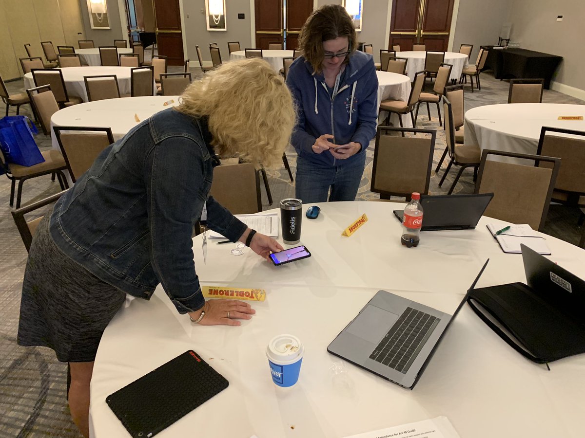 TimBrzezinski's tweet photo. Lots of @geogebra #3d &amp; #AugmentedReality fun here at #PCTM19! Lots of @Toblerone to eat while @bobloch is about to get eaten. 🙂 #PCTM2019 @PCTMpctm #math #3dModel https://t.co/Q92vA3BUG6