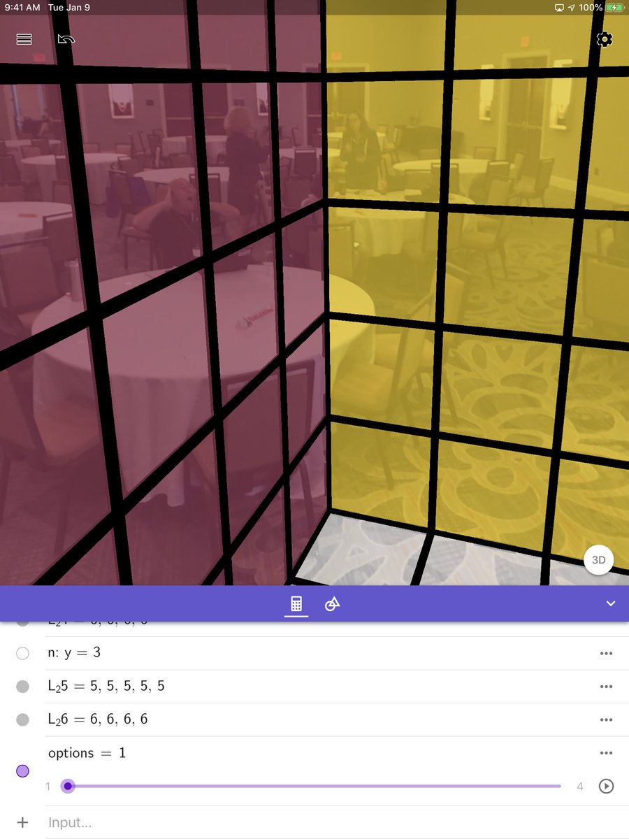 TimBrzezinski's tweet photo. Lots of @geogebra #3d &amp; #AugmentedReality fun here at #PCTM19! Lots of @Toblerone to eat while @bobloch is about to get eaten. 🙂 #PCTM2019 @PCTMpctm #math #3dModel https://t.co/Q92vA3BUG6