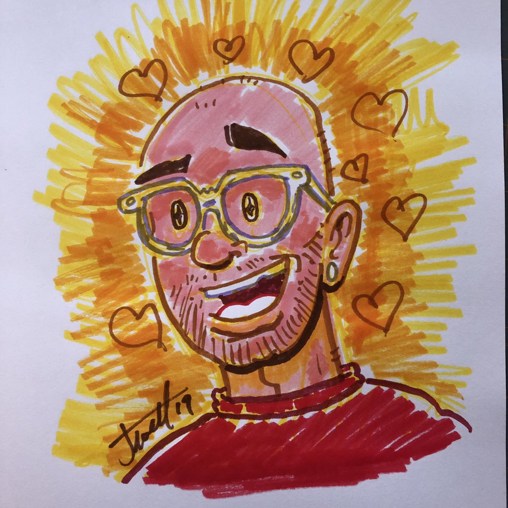 andyjewett's tweet photo. Self-portrait sketch with @crayola Super Tips… #ItsaMe #brainbreak #quicksketch #amsketching #amillustrating #crayola #kidlitart #gocolor https://t.co/NsUwnbqCU2