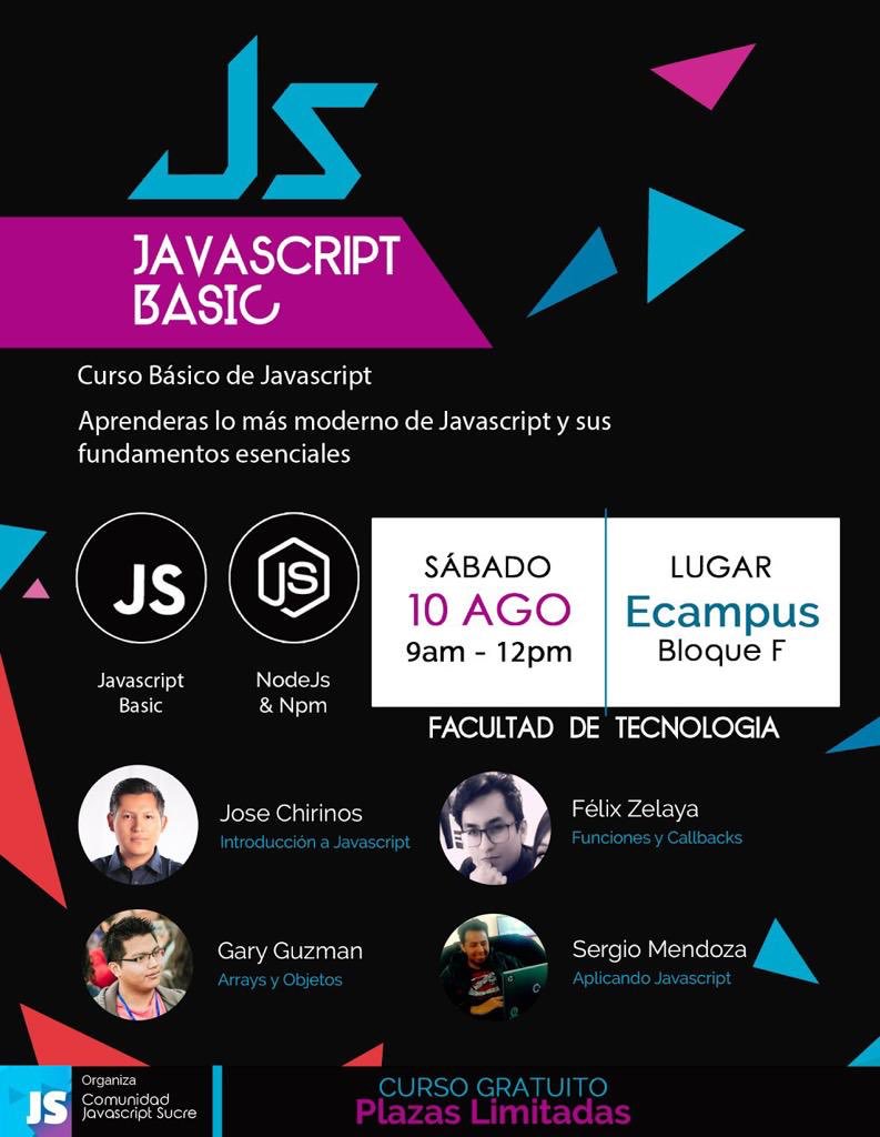 ReactBolivia's tweet photo. Los invitamos al evento #introductorio a #JS en #Sucre este 10 de agosto! regístrense en: https://t.co/gDdl3Yd5YU estará buenisimo #devs, también les tenemos una sorpresa 😉😉 no se lo pierdan! 
#node #JsGirls #Web https://t.co/Xwzx58mSZD