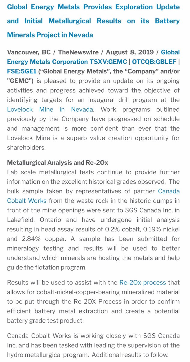 EnergyMetals's tweet photo. $GEMC.V provides update on its continuing activities and progress achieved toward the objective of identifying targets for an inaugural drill program at the Lovelock mine in #Nevada . β¦@canadacobaltβ© β¦@NevadaSunriseβ© #GEMC #CCW #NEV #Nickel #Copper #Cobalt #Re2Ox https://t.co/aug602NIrR
