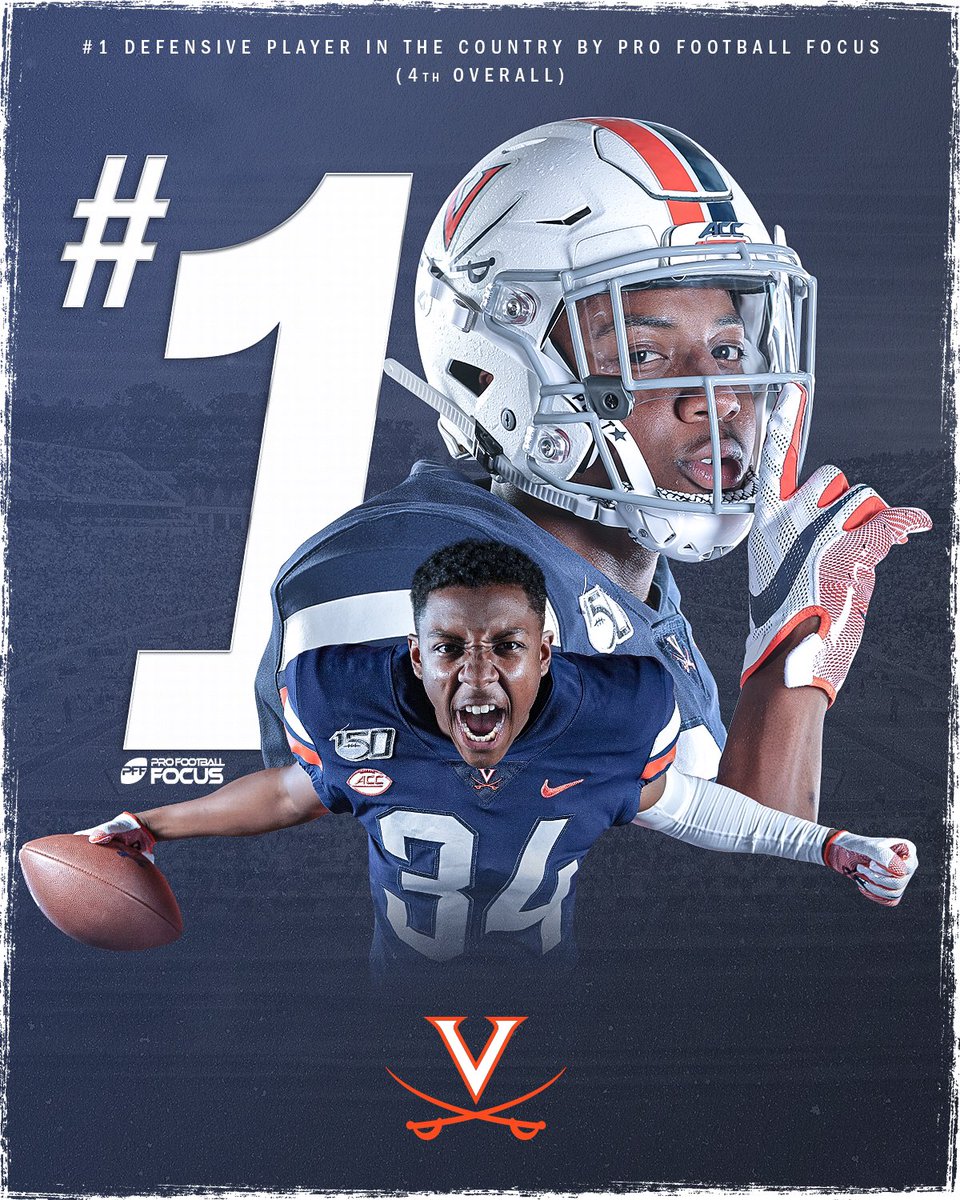 UVAFootball's tweet photo. 🗣 NUMBER ONE 🔶⚔️🔷

@BryceHall11 has been ranked the #1 defensive player in college football by @PFF and the 4th ranked player overall.

BELIE⚔️E | #GoHoos https://t.co/MQ9oIZkqAw