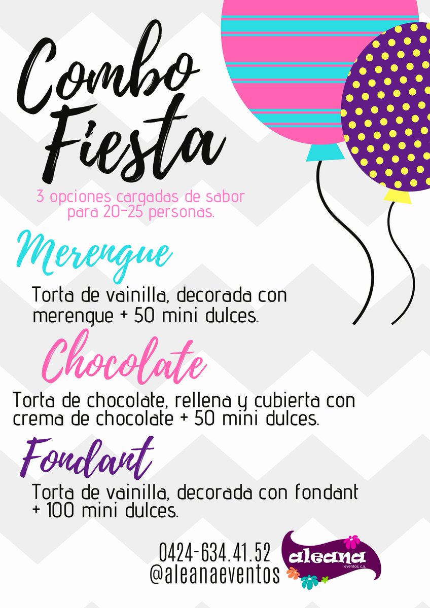aleanaeventos's tweet photo. El COMBO FIESTA vuelve este mes con 3 opciones cargadas de sabor para celebrar nuestro 6to aniversario. 🎂

🎉 Todas las opciones incluyen torta de 1/2 kilo y mini dulces para 20-25 personas.

Haz tu pedido vía whatsapp al 📲0424-634.41.52.
#Maracaibo https://t.co/TZZ40az7dw