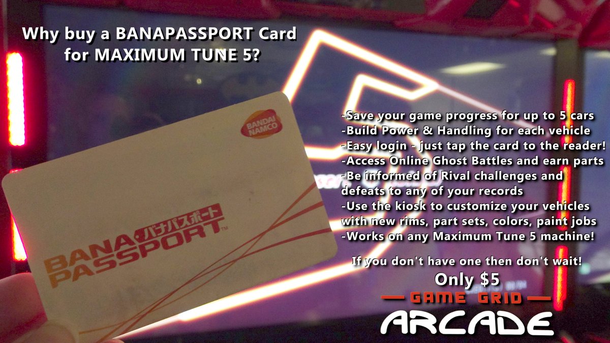 arcadegalactic's tweet photo. We've got the best deal in town for BANAPASSPORT cards for the popular &amp; arcade exclusive driving game Maximum Tune 5! #MT5 #wmmt5 https://t.co/Lte9OHPFkp